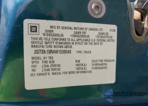 1998 GMC Sierra 1500 Sl Wideside from USA, damaged, VIN 2GTEK19R4W1536048